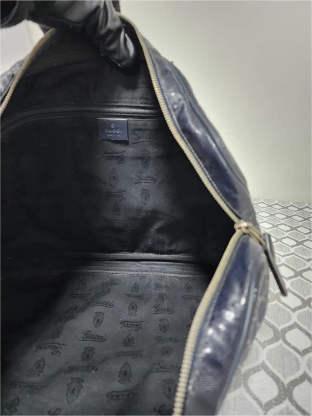 Authentic Gucci GG Imprimé Briefcase/Laptop Bag Navy Blue